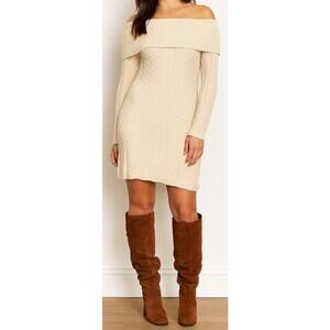 Chaus New York Cream Winter White Cowl Neck Sweater Dress